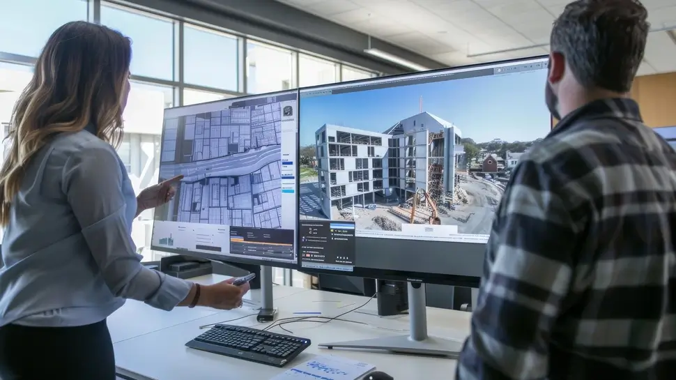 Construction Project Review Meeting Ingenieurbüro Gera | Planungsgespräch vor Computer