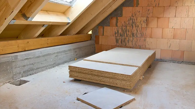 Dachsanierung in Gronau Dachsanierung Gronau | Holzplatten bei Baustelle im Dachgeschoss