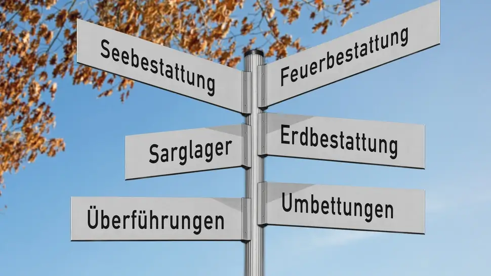 Schild Bestattungsdienste Bestattungsvorsorge Henstedt-Ulzburg | Wegweiser Bestattungsarten