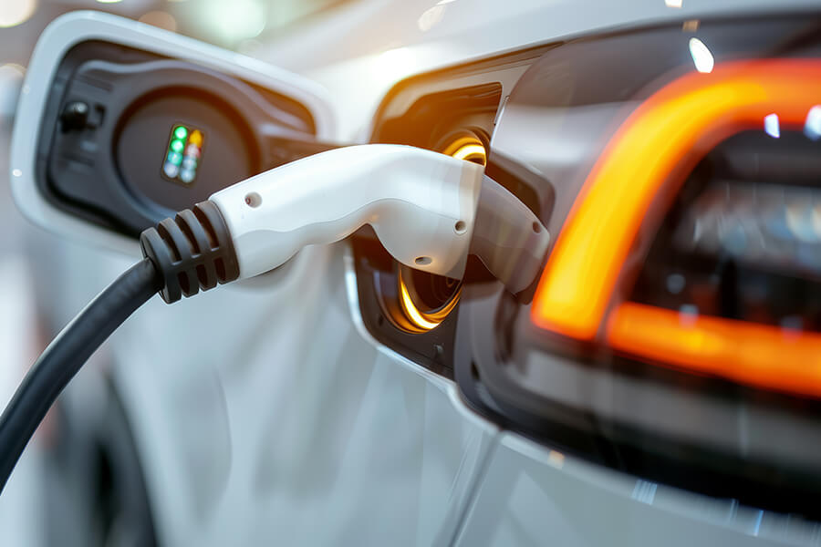 E-Mobilität & E-Car Sharing Greven | Ein Elektroauto Tesla wird an einer E-Ladesäule mit Strom getankt