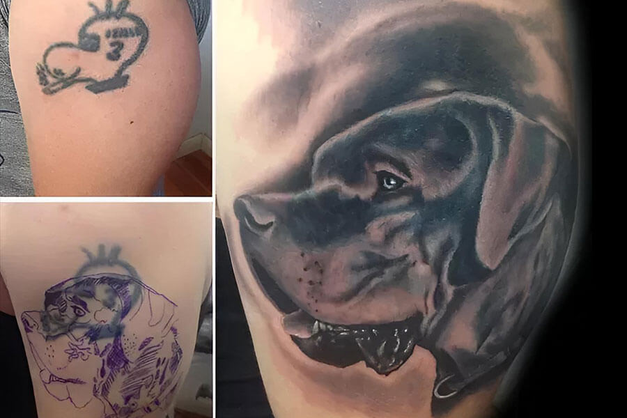 Tattoostudio in Oldenburg – Wie ein Cover-up dein altes Motiv verschwinden lässt | Ein Cover-up eines Hundetattoos von einer Kundin von Ol-Ink