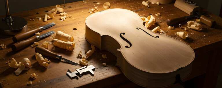 Geigenbau Hamburg | Bau eines Streichinstrumentes auf einer Werkbank