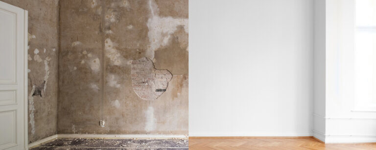 Altbausanierung Goslar | Wohnung renovieren - leeres Zimmer bevor und nach Renovierung