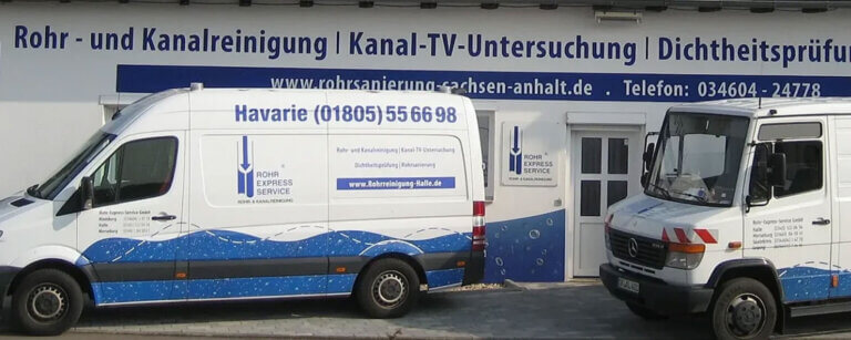 Rohrsanierung Halle (Saale) | Rohr-Express-Service GmbH Außenansicht mit Wagen